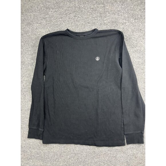 Volcom Shirt Mens XL Black Waffle Knit Long Sleeve Thermal Logo Top - Picture 1 of 6